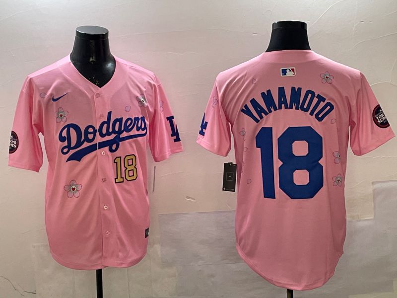 Men Los Angeles Dodgers #18 Yamamoto Pink Sakura Edition 2025 Nike MLB Jersey style 9